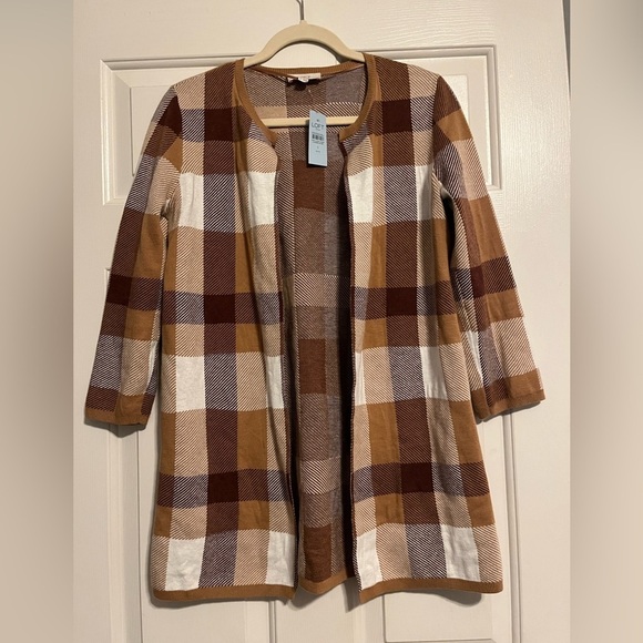 LOFT Sweaters - LOFT Brown and Tan Plaid Cardigan | NWT | Small Petite
